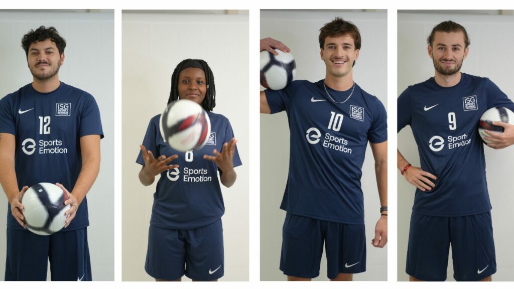 Quelques étudiants en media day pour la présentation de l'équipe universitaire de football de l'ISG Sport Business Management